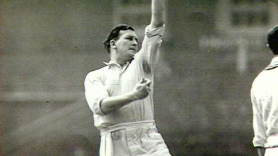 Jim Laker in action for England against Australia