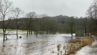 Swollen river at Rydal, Cumbria. Picture by BBC Weather Watcher