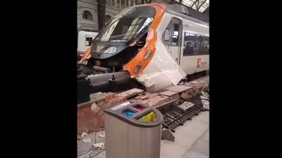 Train damaged in a crash in Barcelona