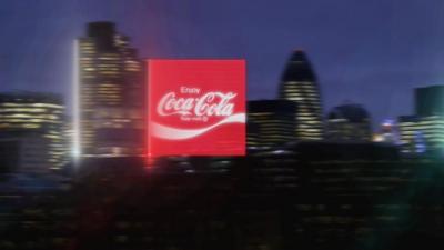 A persistence of vision sign showing a Coca-Cola advert on the London Skyline