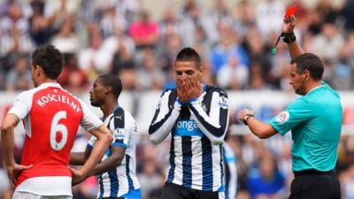 Aleksandar Mitrovic sees red in Newcastle's Premier League defeat to Arsenal