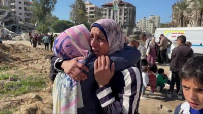 Umm Ali Muheisen embraces her daughter after they reunite in Gaza City