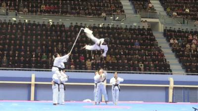 South Korean taekwondo team performs in Pyongyang, North Korea, on 1 April 2018