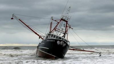 The boat Carolina Queen III is seen at Rockaway, New York on 25 February 2016.