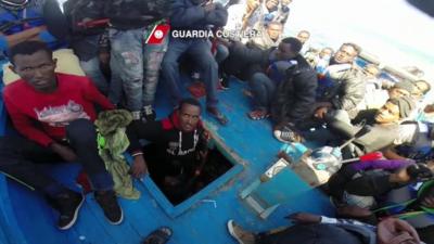 Migrants rescued near Lampedusa in Italy