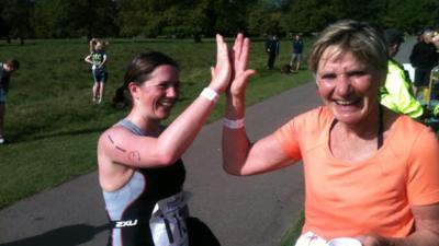 Jon's mum Sue after her first triathlon