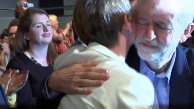 Jeremy Corbyn hugs Yvette Cooper