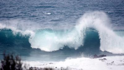 Powerful waves hit the coast in the village of Taroconte, Tenerife island