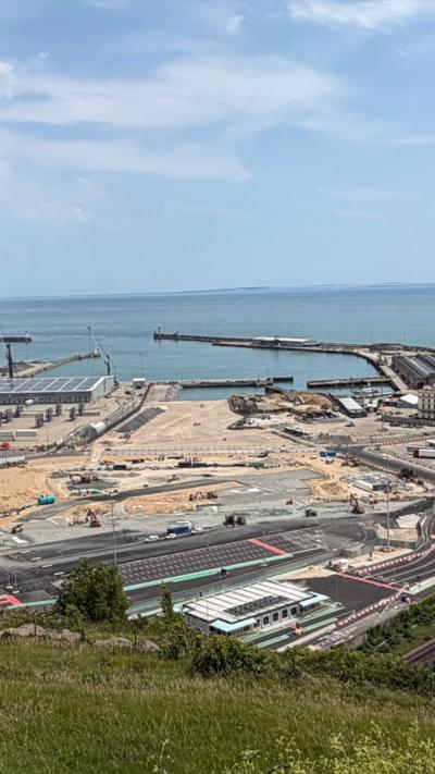 Top shot of Port of Dover daytime on a partially cloudy day