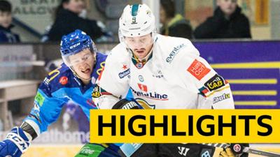 Belfast Giants and Coventry Blaze players tussle for the puck