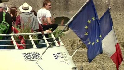 French and EU flags on boat