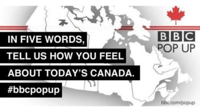 Gfx showing map of Canada and text : In five words, tell us how you feel about today's Canada.