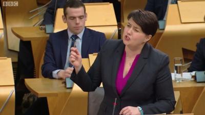 Scottish Conservative leader Ruth Davidson tells First Minister Nicola Sturgeon that she is about the make Scotland the highest taxed part of the UK.