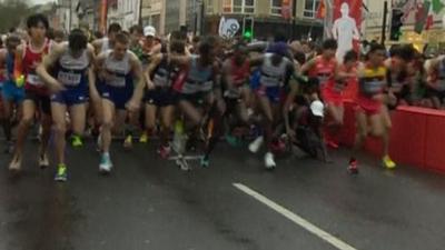 Farah rival falls at start of half marathon