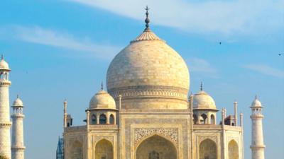 The Taj Mahal against a blue sky