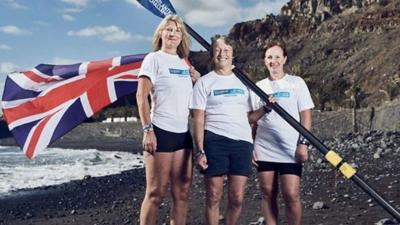 Atlantic Ladies rowing team after crossing finishing line