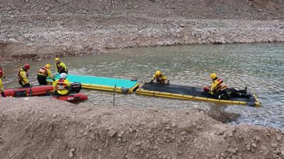 Fire crews carrying out a mock rescue