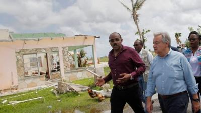 Prime Minister of Antigua and Barbuda Gaston Browne and Secretary-General of the United Nations Antonio Guterres visit Codrington on the island of Barbuda