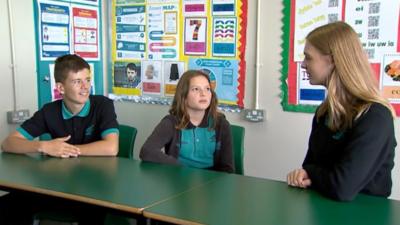 Pupils at Ysgol Gyfun Gymraeg Bro Edern, Llanedeyrn