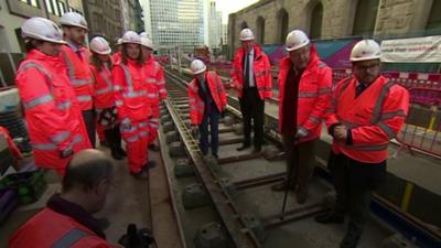 West Midlands mayor Andy Street helped lay the tracks