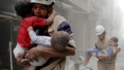 Injured children in Aleppo