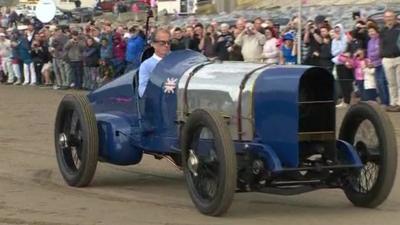 Don Wales driving Blue Bird