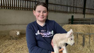 Girl holding a lamb