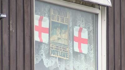 A Vote Leave poster in a window in Tipton