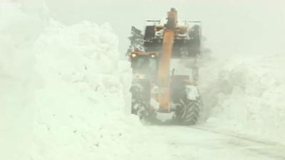 A tractor clearing the road in Bromyard