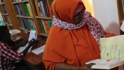 Safiyo Jama Gayre at Puntland University library in Somalia