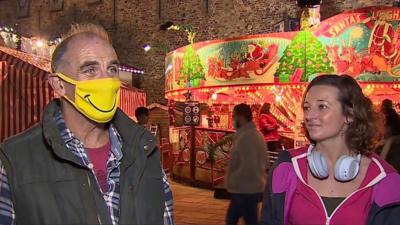 Man in face mask in Cardiff city centre