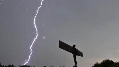 Lightning over the Angel of the North