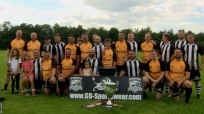 Grange Albion and Newport City baseball sides after the 2021 Welsh Baseball Union Cup Final