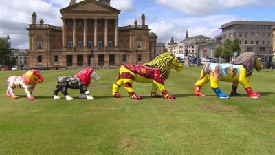 Fibre glass lions in Paisley