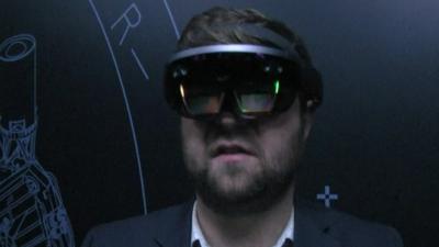 Dave Lee wearing the Hololens headset