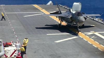 F35 jet on aircraft carrier