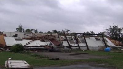 Flattened house after tornado moves through Texas