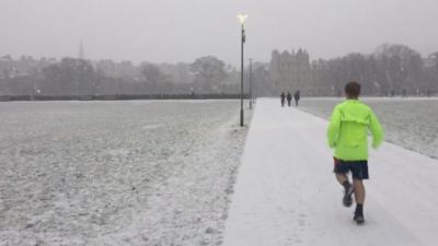 Man running in the snow