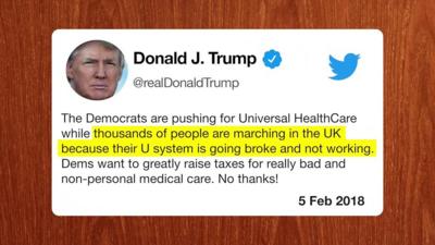 Donald Trump tweets that the NHS is 'going broke and not working'