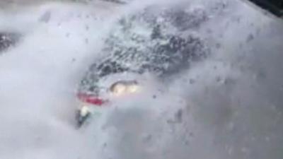 Footage captures an unexpected icy blast at a New York railway station.