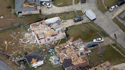 Aerial photo shows damage after a tornado ripped through LaPlace, Louisiana USA