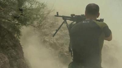 An Iraqi fighters on the outskirts of Fallujah.