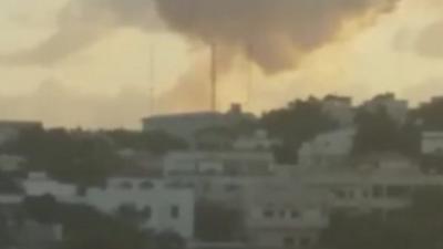 Cloud of smoke above hotel in Mogadishu