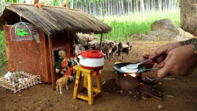 A backdrop of a miniature Indian village