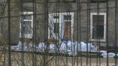 Sandbags at a house in Hawick