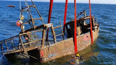 Nicola Faith fishing boat being risen from sea bed