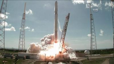 A SpaceX rocket launches