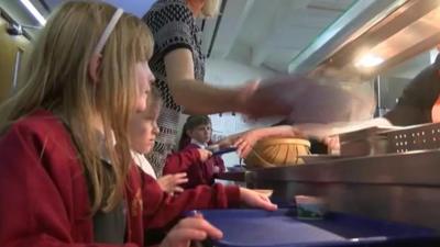 Children queuing at their school canteen