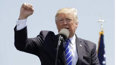 Donald Trump speaking to Coast Guard cadets.