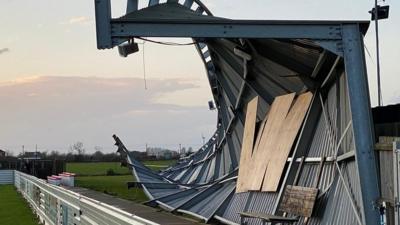 Collapsed football stand